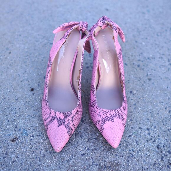 BCBGeneration Henaya Pink Snake Print Slingback Heels 9.5M Bow Detail - Picture 2 of 13